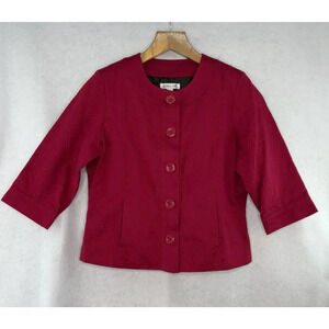 Coldwater Creek Women’s 14 Dark Pink Tonal Embroidered Button Front Lined Jacket